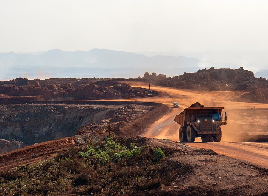Dump truck in an open pit mine in Africa
